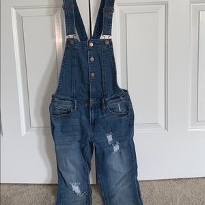 skinny leg distressed overalls
